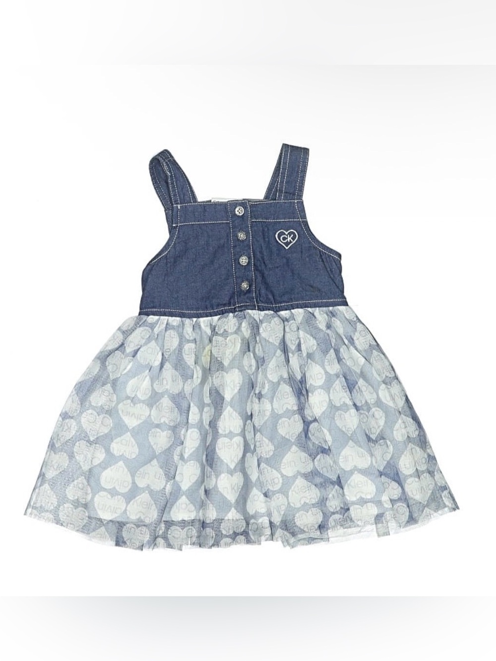 Calvin Klein Girls' Denim Heart Tulle Dress - Blue size 4T